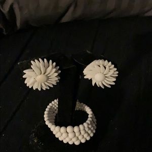 Victorian Milk Glass Memory Bracelet and Earrings